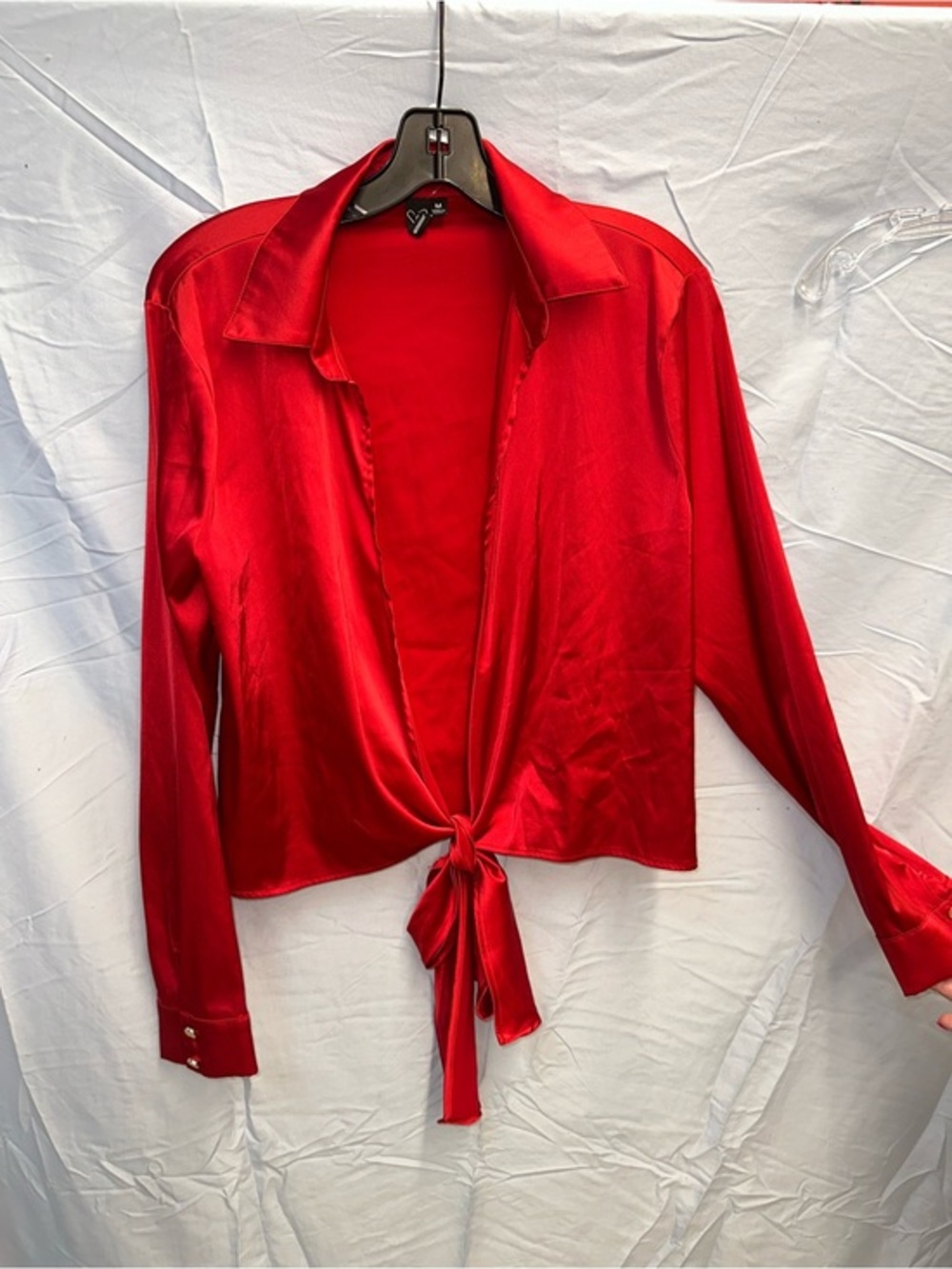 Windsor Red Satin Tie-Front Button Down Shirt